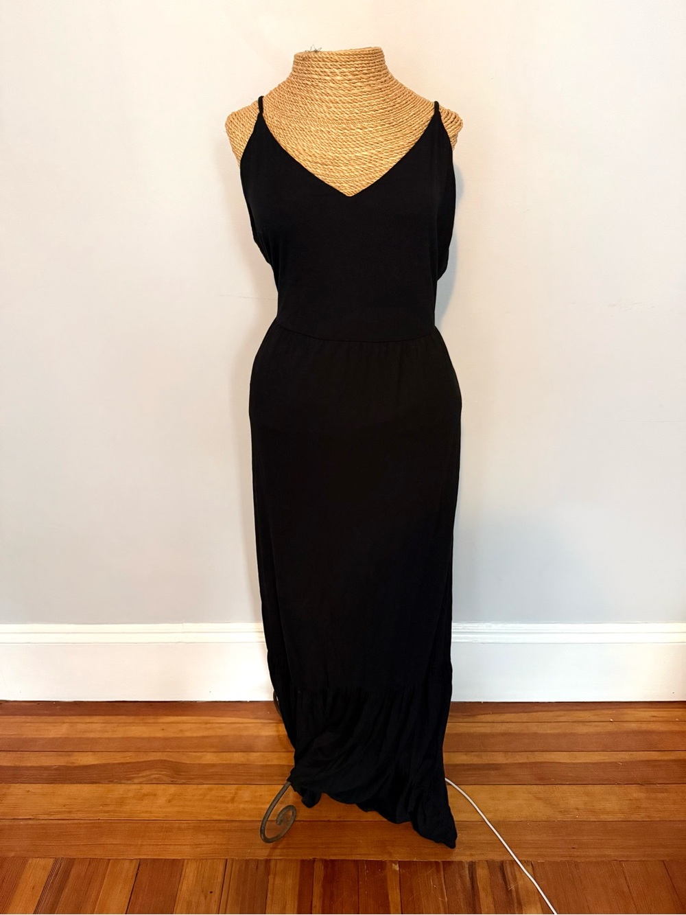 Express Black V-Neck Maxi Slip Dress with back cutout. Size XL